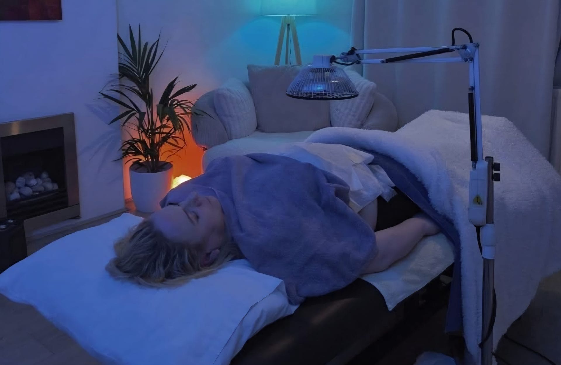 TDP infrared lamp over treatment bed
